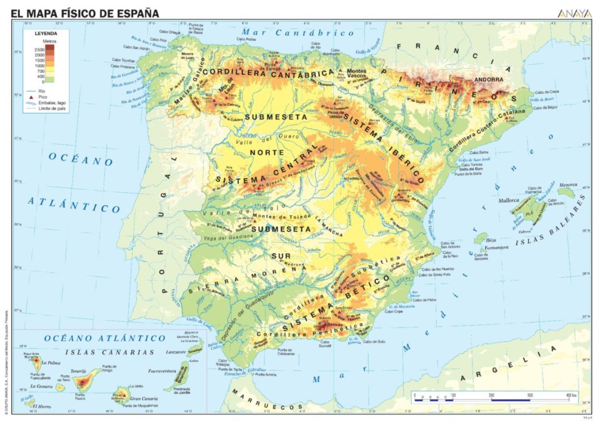 PHYSICAL MAPS OF SPAIN