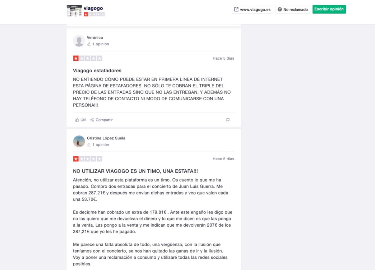 VIAGOGO REVIEWS BY CUSTOMERS